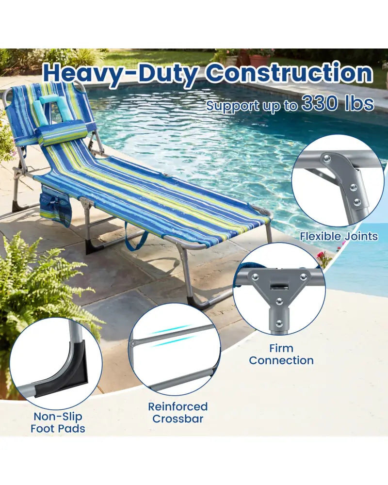 Set of 2 Tanning Chair Portable Chaise Lounge Chair with 4-Position Adjustable Backrest-Turquoise - Multicolor