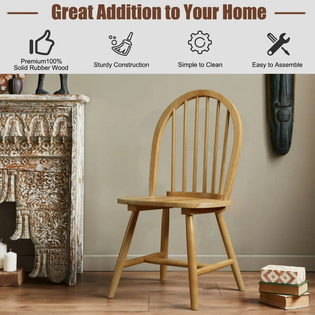 Set of 2 Vintage Windsor Wood Chair with Spindle Back - Natural - Kitchen & Dining