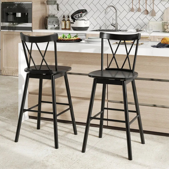 Set of 2 Windsor Bar Stool with Ergonomic Backrest and Footrests-29 inches - Black - Bar Stools