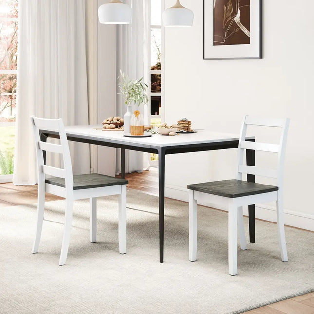 Set of 2 Wood Dining Chairs with Solid Rubber Wood Legs-Gray - Gray - Dining Chairs