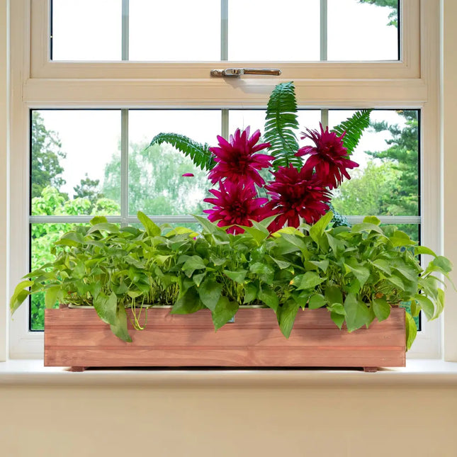 Set of 2 Wooden Decorative Raised Garden Bed for Yard and Window-Brown - Brown - Raised Garden Beds