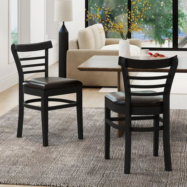 Set of 2 Wooden Dining Chair with Rubber Wood Legs for Restaurant-Black - Black - Dining Chairs