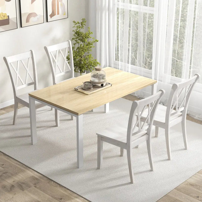Set of 2 Wooden Dining Chairs Mid Century Farmhouse Retro Kitchen Chairs-White - White - Dining Chairs