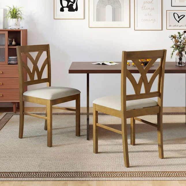 Set of 2 Wooden Dining Chairs Upholstered with Hollowed Backrest and Soft Padded Seat-Oak - Oak - Dining Chairs