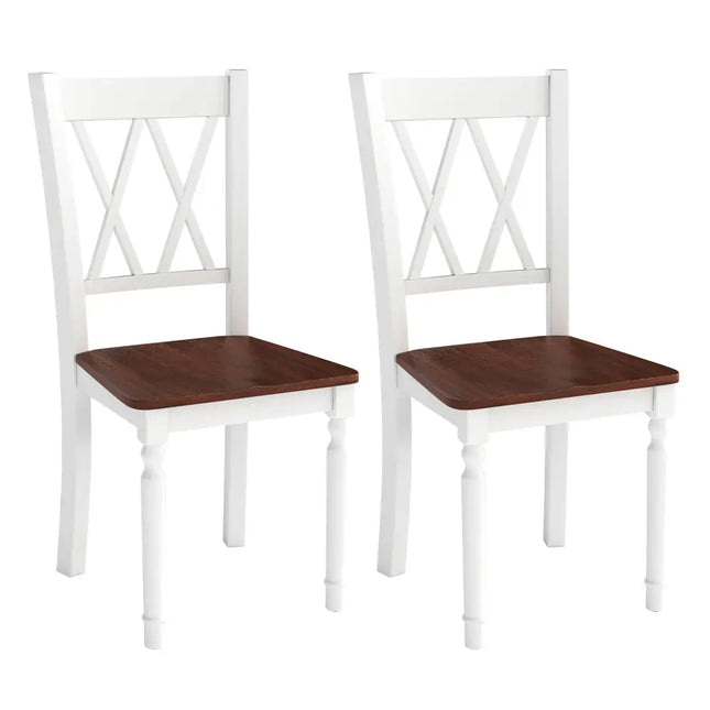 Set of 2 Wooden Farmhouse Kitchen Chairs with Rubber Wood Seat-2 Pieces - White - Dining Chairs