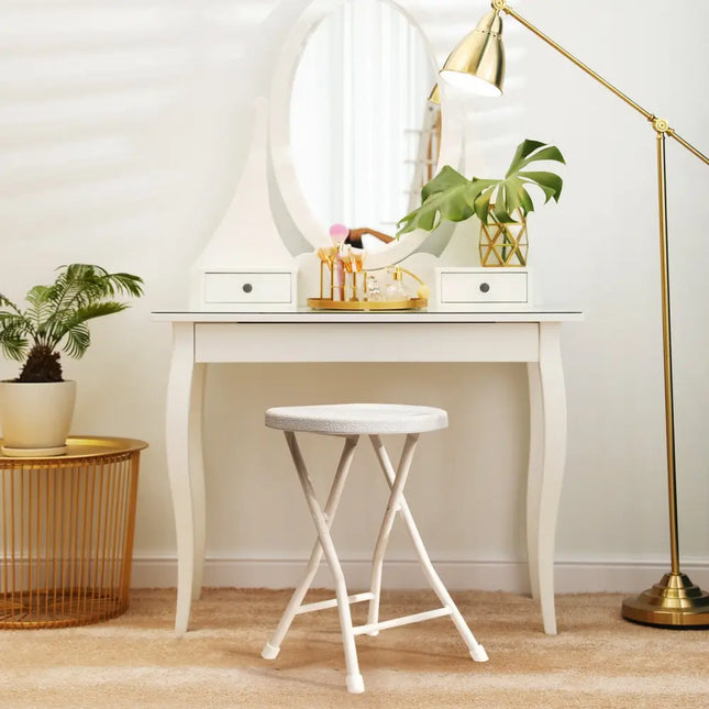 Set of 4 18 Inch Collapsible Round Stools with Handle-White - White - Patio Dining Chairs