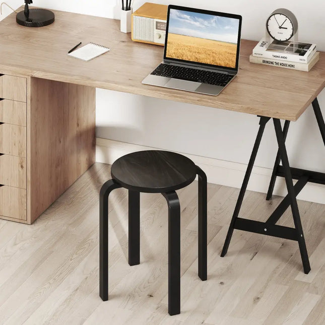 Set of 4 18 Inch Stackable Bentwood Dining Chairs with Round Top-Black - Black - Dining Chairs