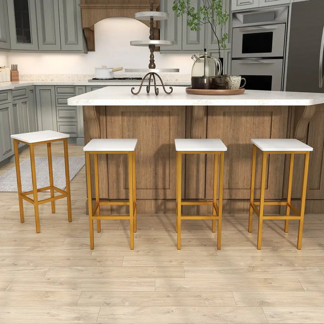 Set of 4 Bar Stool Set 26 Inch Bar Chair with Metal Legs and Footrest-White - White - Bar Stools