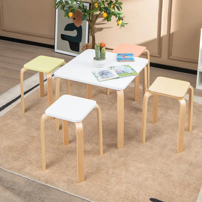 Set of 4 Colorful Square Stools with Anti-slip Felt Mats-Multicolor - Multicolor - Dining Chairs