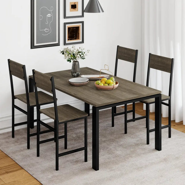 Set of 4 Dining Chairs with Metal Legs and Slanted Back-Gray - Gray - Dining Chairs