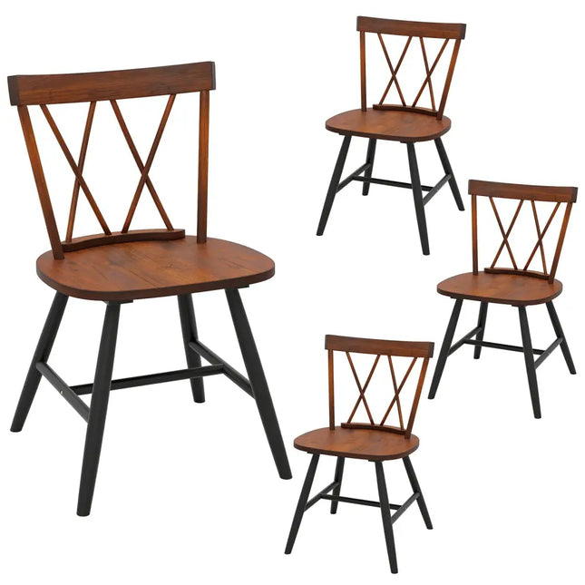 Set of 4 Dining Chairs with Rubber Wood Frame and Curved Cross Back-Dark Brown - Dark Brown - Dining Chairs