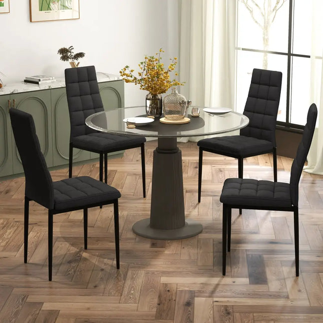 Set of 4 Fabric Dining Chairs Set with Upholstered Cushion and High Back - Black - Dining Chairs