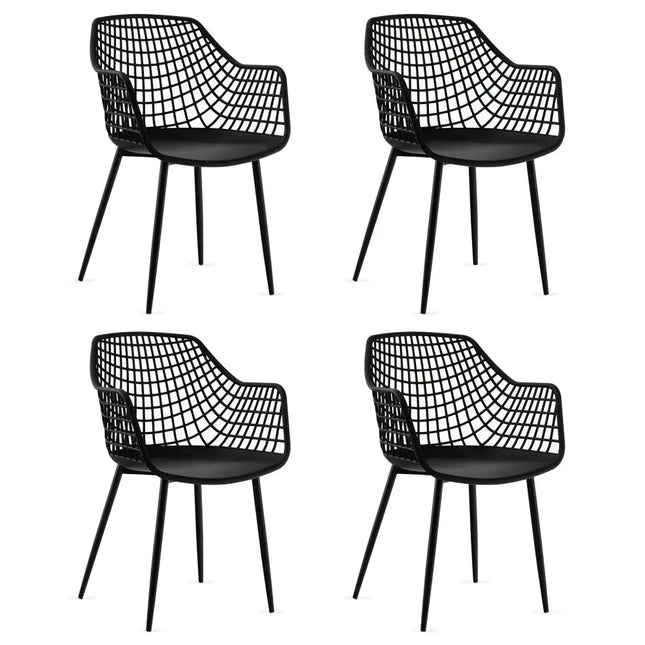 Set of 4 Heavy Duty Modern Dining Chair with Airy Hollow Backrest-Black - Black - Dining Chairs