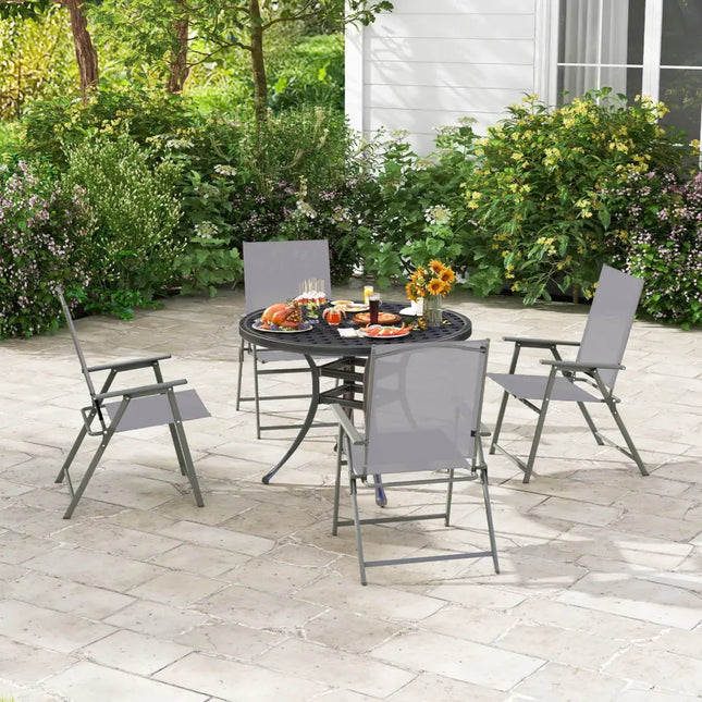 Set of 4 Patio Folding Chair Set with Rustproof Metal Frame-Gray - Gray - Beach & Lawn Chairs