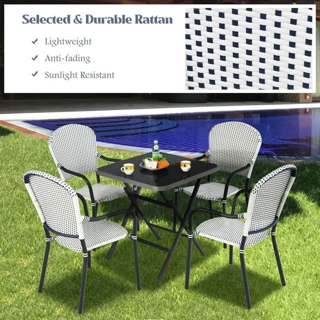 Set of 4 Patio Rattan Stackable Dining Chair with Armrest for Garden-White - White - Patio Dining Chairs