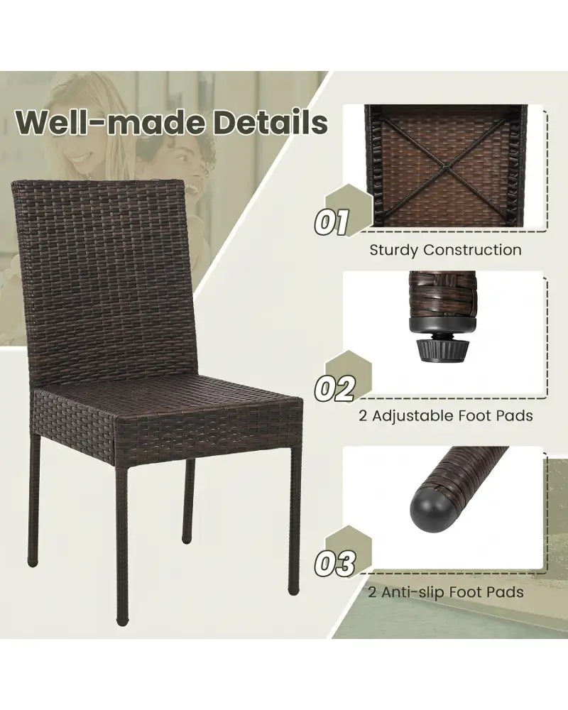 Set of 4 Patio Rattan Wicker Dining Chairs Set with Soft Cushions- Brown - Brown - Patio Dining Chairs