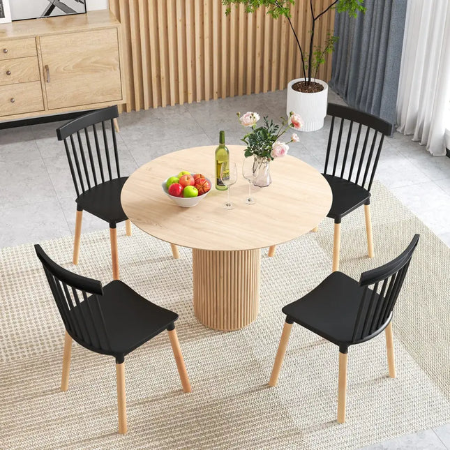 Set of 4 Windsor Dining Chairs with Spindle Backs and Curved Seats-Black - Black - Dining Chairs