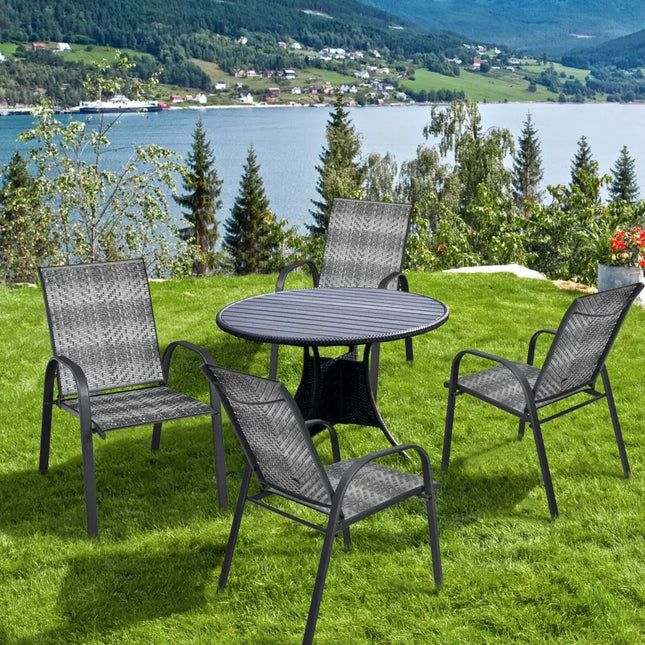 Set of 6 Outdoor PE Wicker Stackable Chairs with Sturdy Steel Frame-Gray - Gray - Patio Dining Chairs