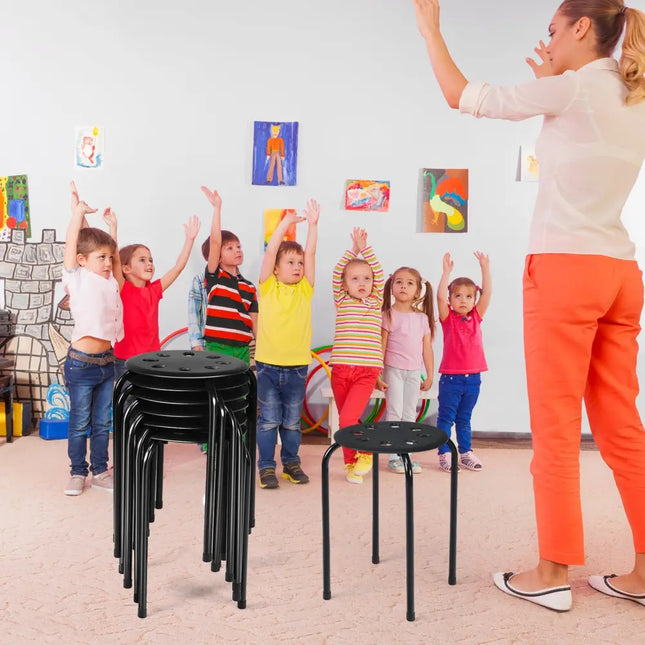 Set of 6 Portable Plastic Stack Stools -Black - Black - Dining Chairs