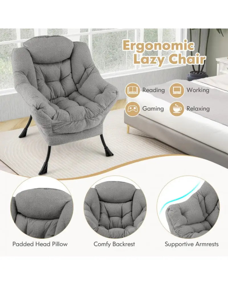 Sherpa UpholsteredAccent Chairwith Cozy Head Pillow-Gray - Gray - Accent Chairs