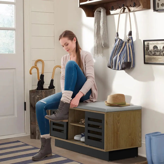 Shoe Bench with 6 Storage Compartments and 3 Adjustable Shelves-Natural - Natural - Shoe Racks & Storage Benches
