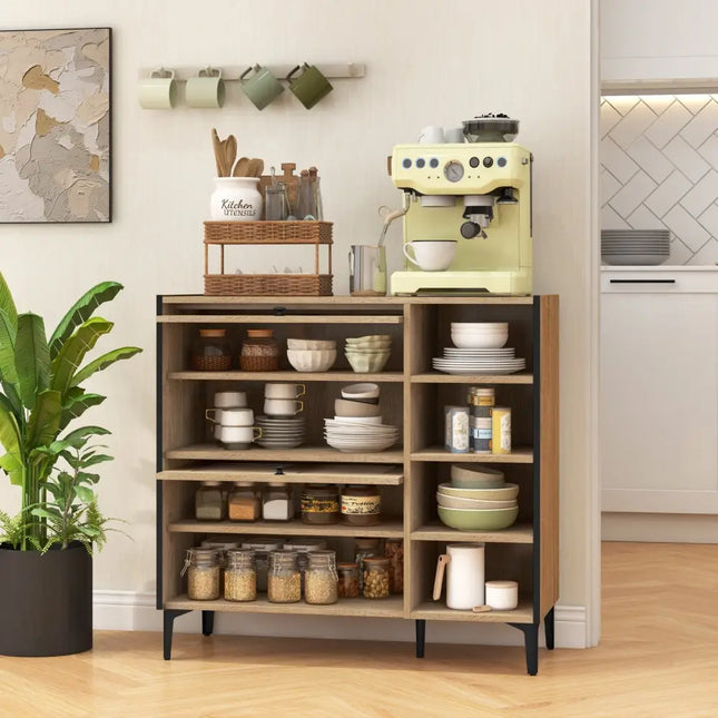 Shoe Rack Organizer with Flip-up See-through Doors and Adjustable Shelves-Oak - Oak - Shoe Racks & Storage Benches