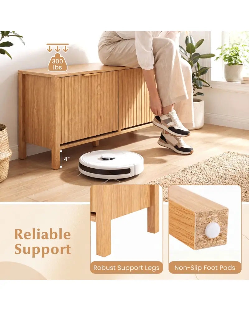 Shoe Storage Bench Narrow Wooden Entryway Bench with 2 Flip Drawers-Brown - Brown - Shoe Racks & Storage Benches