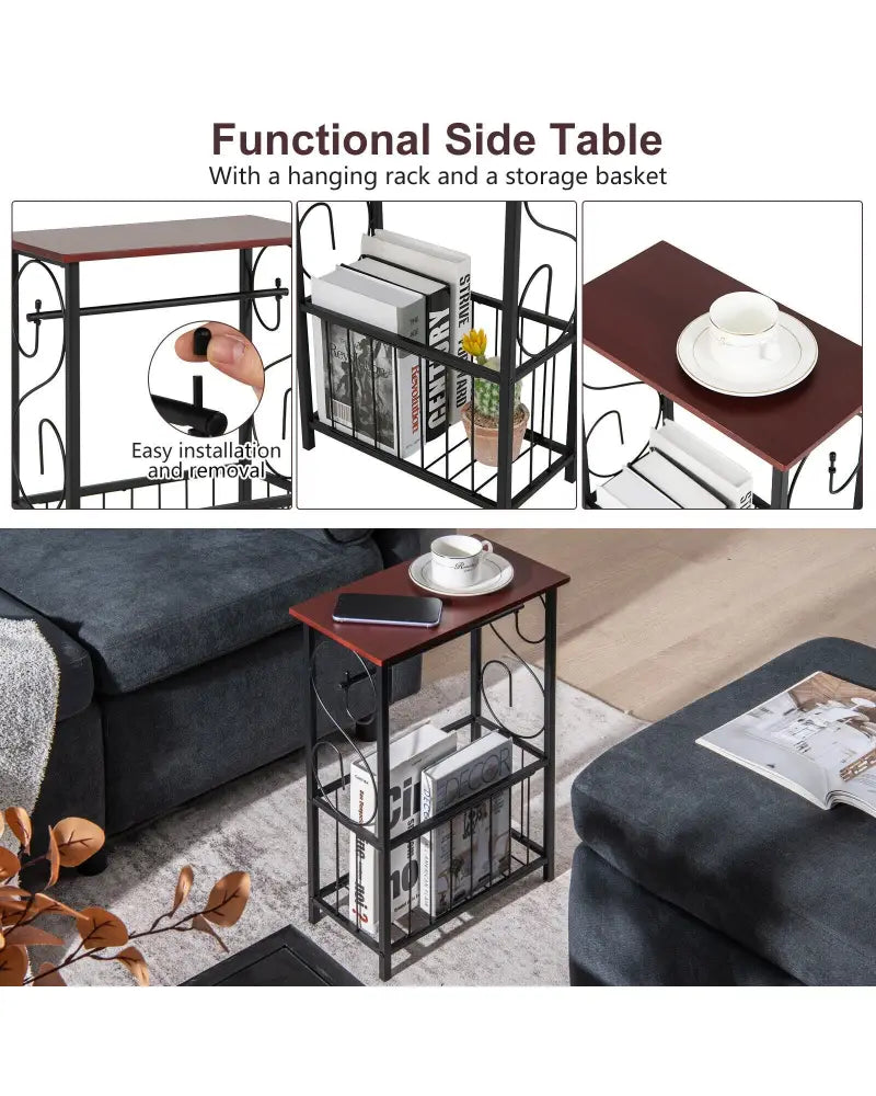 Side Sofa Narrow Table with Removable Paper Holder for Living Room-Brown - Brown - End & Side Tables