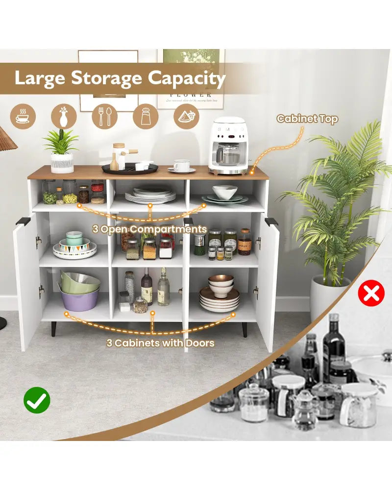 Sideboard Buffet Cabinet Kitchen Storage Cabinet with 5-Position Adjustable Shelves-White - White - Sideboards Cabinets
