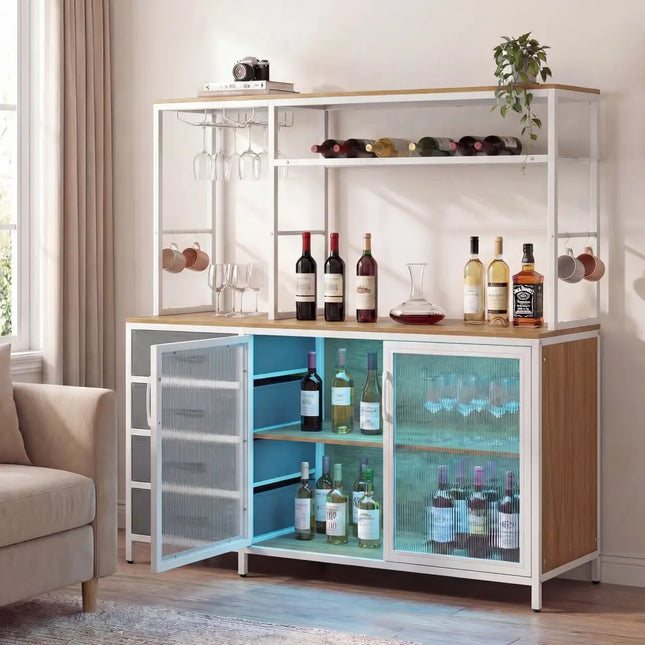 Sideboard Buffet Cabinet with LED Lights 55 inch Coffee Table with Power Outlets-Natural - Natural - Sideboards