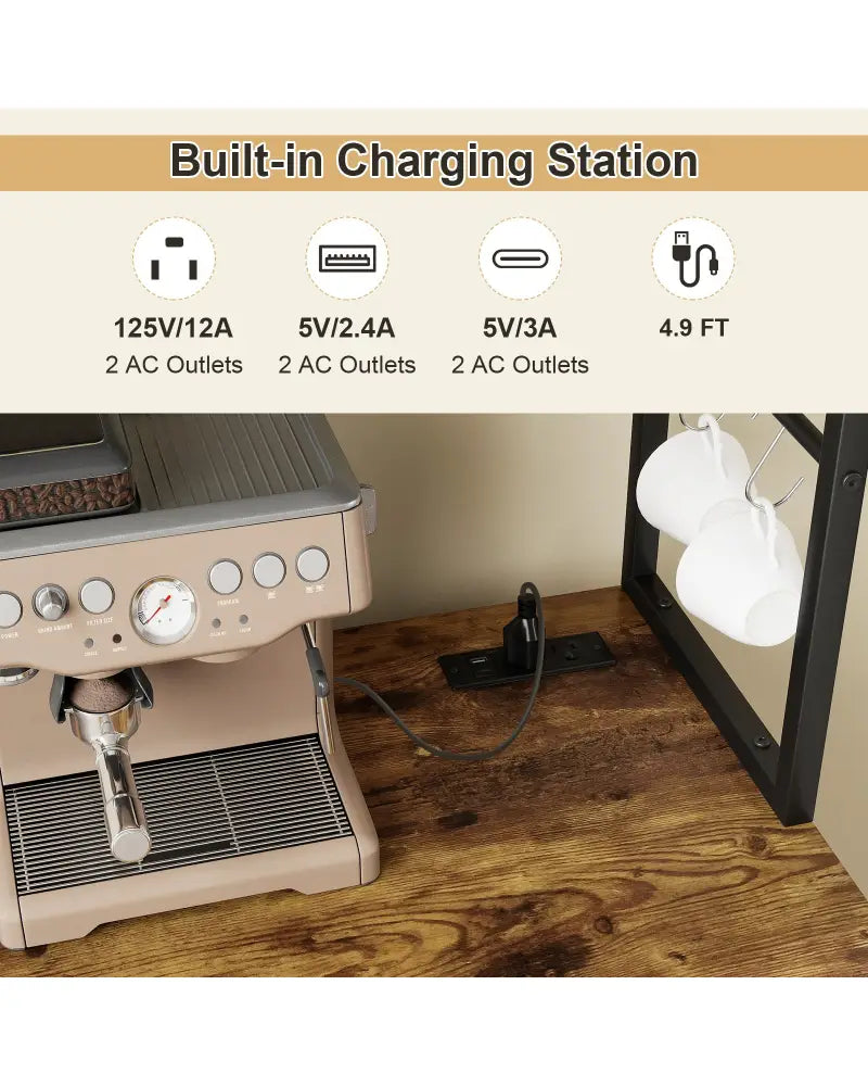 Sideboard Buffet Cabinet with LED Lights 55 inch Coffee Table with Power Outlets-Rustic Brown - Rustic Brown