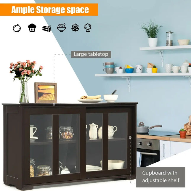 Sideboard Buffet Cupboard Storage Cabinet with Sliding Door-Brown - Brown - Sideboards Cabinets & Buffets