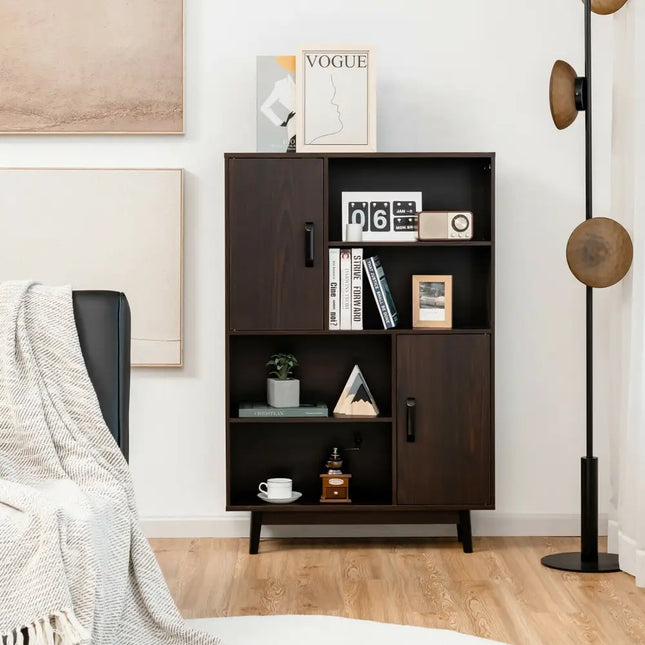 Sideboard Storage Cabinet with Door Shelf-Espresso - Dark Brown - Cabinets & Chests