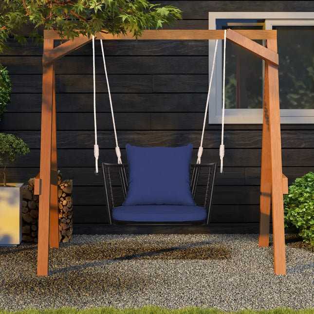 Single Person Hanging Seat with Woven Rattan Backrest for Backyard-Blue - Blue - Patio Rocking Chairs & Gliders