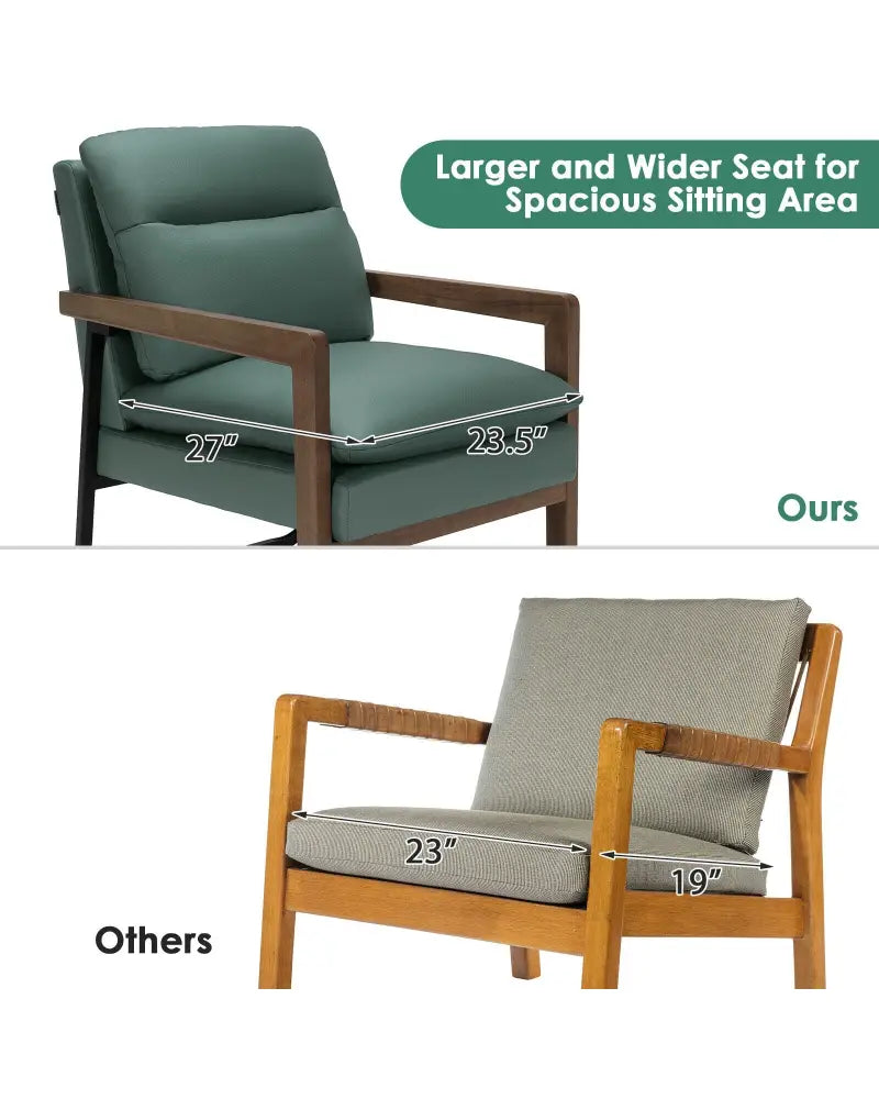 Single Sofa Chair with Extra-Thick Padded Backrest and Seat Cushion-Green - Green - Accent Chairs