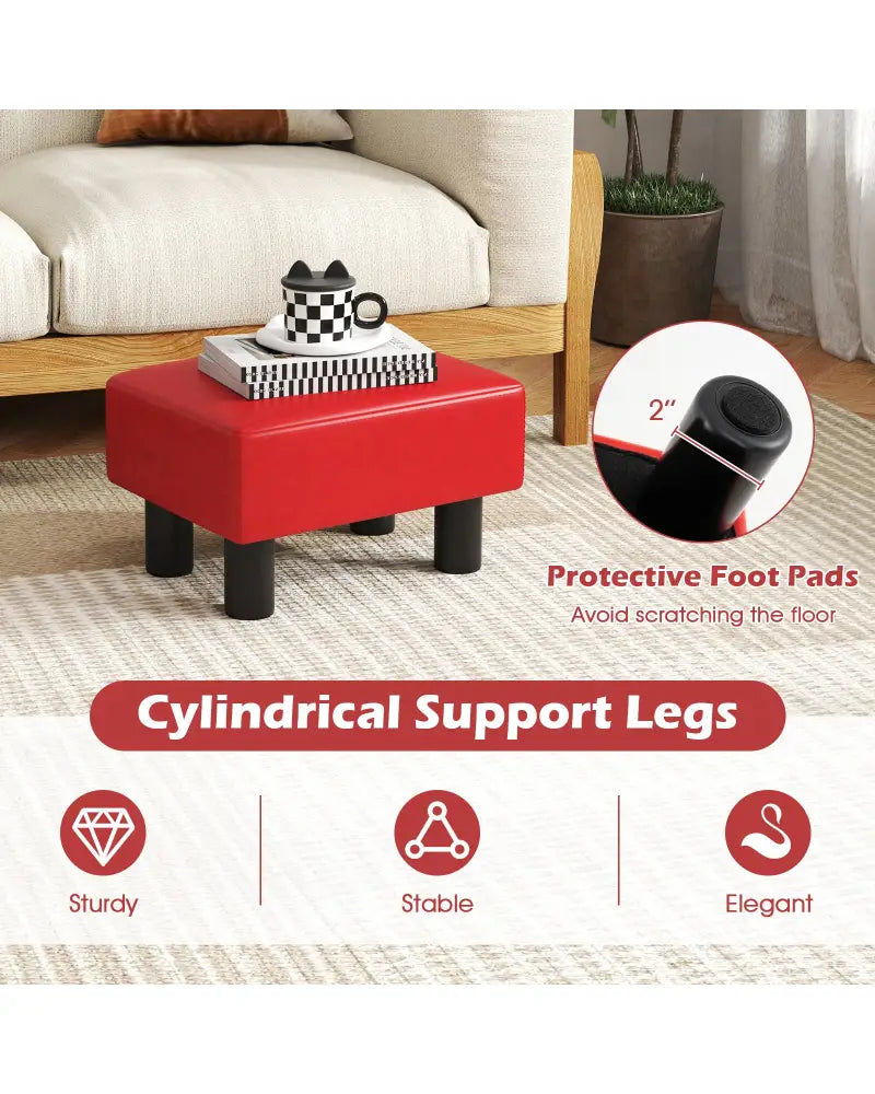 Small PU Leather Rectangular Seat Ottoman Footstool-Red - Red - Ottomans