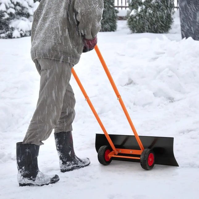 Snow Shovel with Wheels with 30 Inches Wide Blade and Adjustable Handle-Orange - Orange - Snow Removal