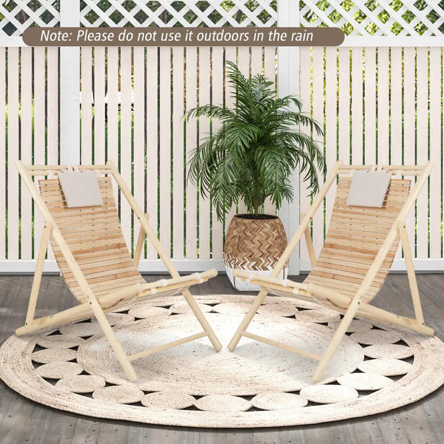 Solid Fir Wood Lounge Chair with 3-Level Adjustable Backrest and Soft Padded Headrest-Natural - Natural - Outdoor