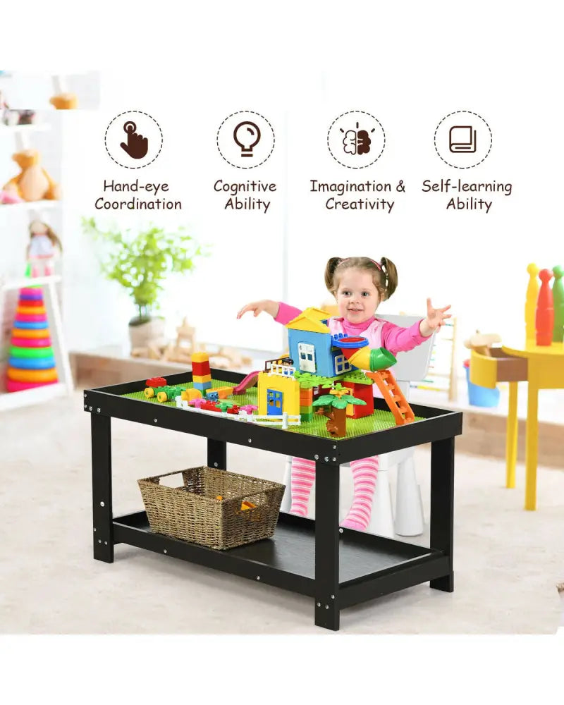 Solid Multifunctional Wood Kids Activity Play Table-Dark Brown - Dark Brown - Kids Table & Chair Sets