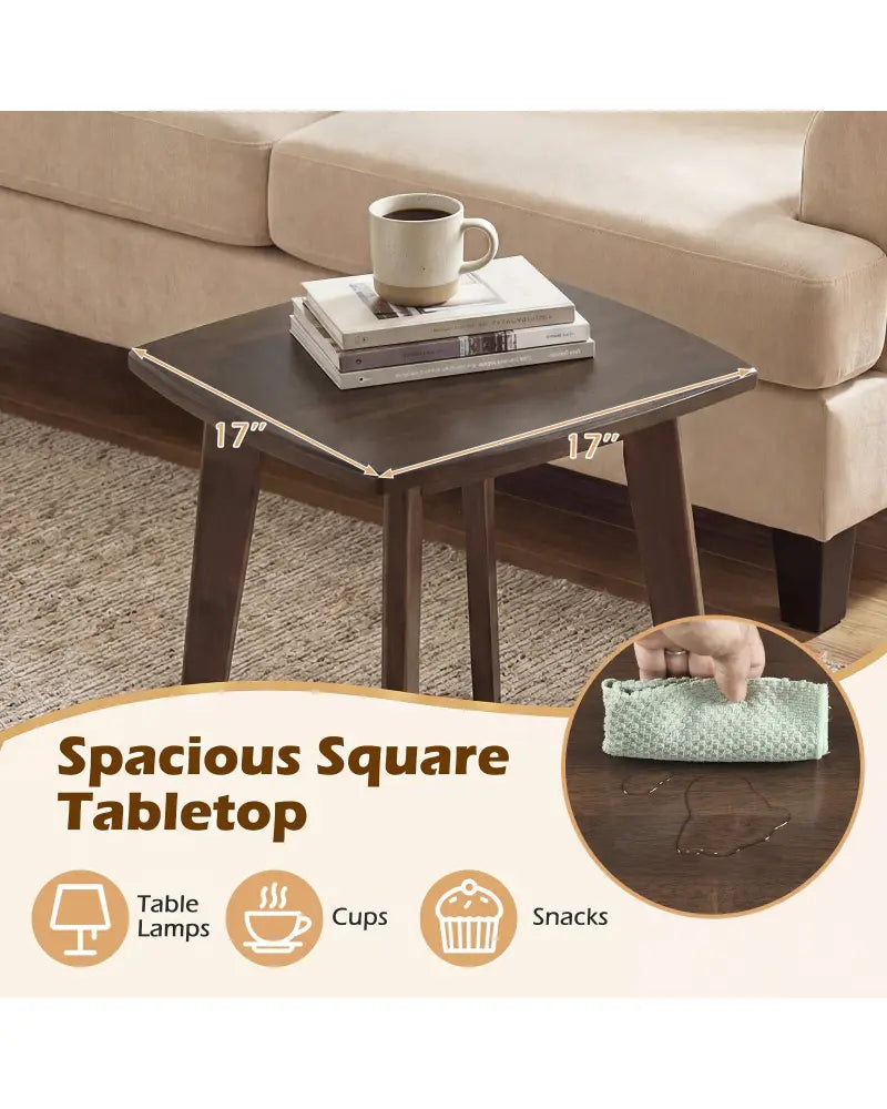 Solid Wood Side Table Square End Table with Thickened Top and Curved Edge-Walnut - Walnut - End & Side Tables