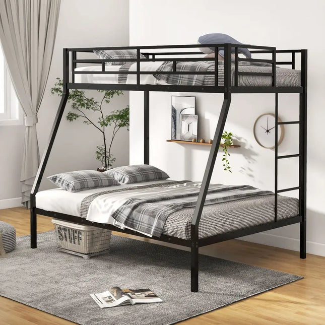 Space-saving Metal Slatted Bed Frame for Teens and Adults Noise-free No Box Spring Needed-Black - Black - Bunk Bed Frame