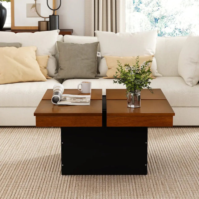 Square Coffee Table Mid Century Modern Center Table-Walnut - Walnut - Coffee Tables