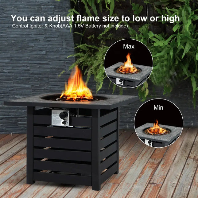 Square Propane Fire Pit Table with Lava Rocks and Rain Cover - Black - Fire Pit Tables