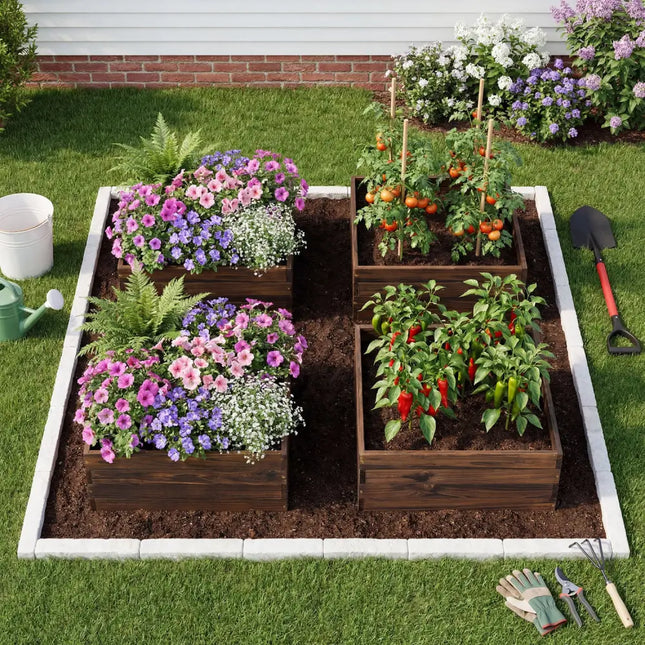 Square Raised Garden Bed Flower Vegetables Seeds Planter - Brown - Raised Garden Beds