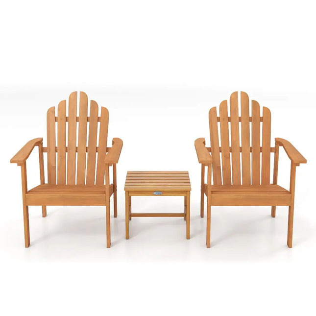 Stackable Adirondack Chair Set of 2 with Side Table-Natural - Natural - Patio Conversation Sets