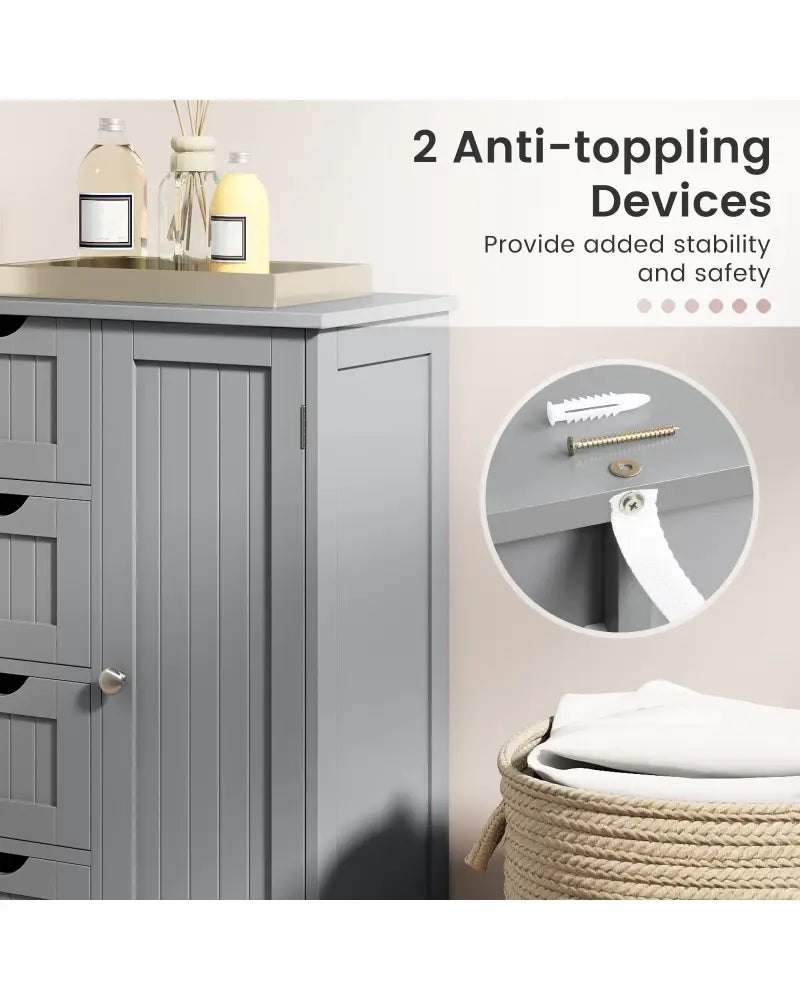 Standing Indoor Wooden Cabinet with 4 Drawers-Gray - Gray - Floor Cabinets