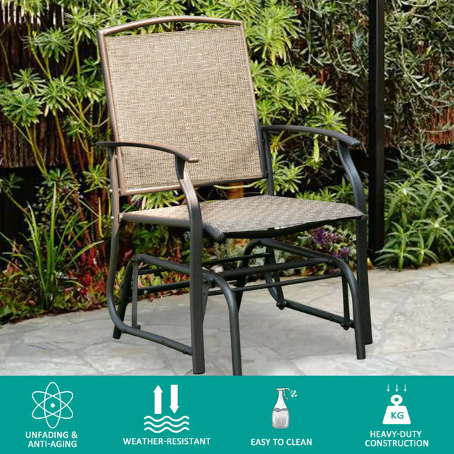 Steel Frame Garden Swing Single Glider Chair Rocking Seating - Brown - Patio Rocking Chairs & Gliders