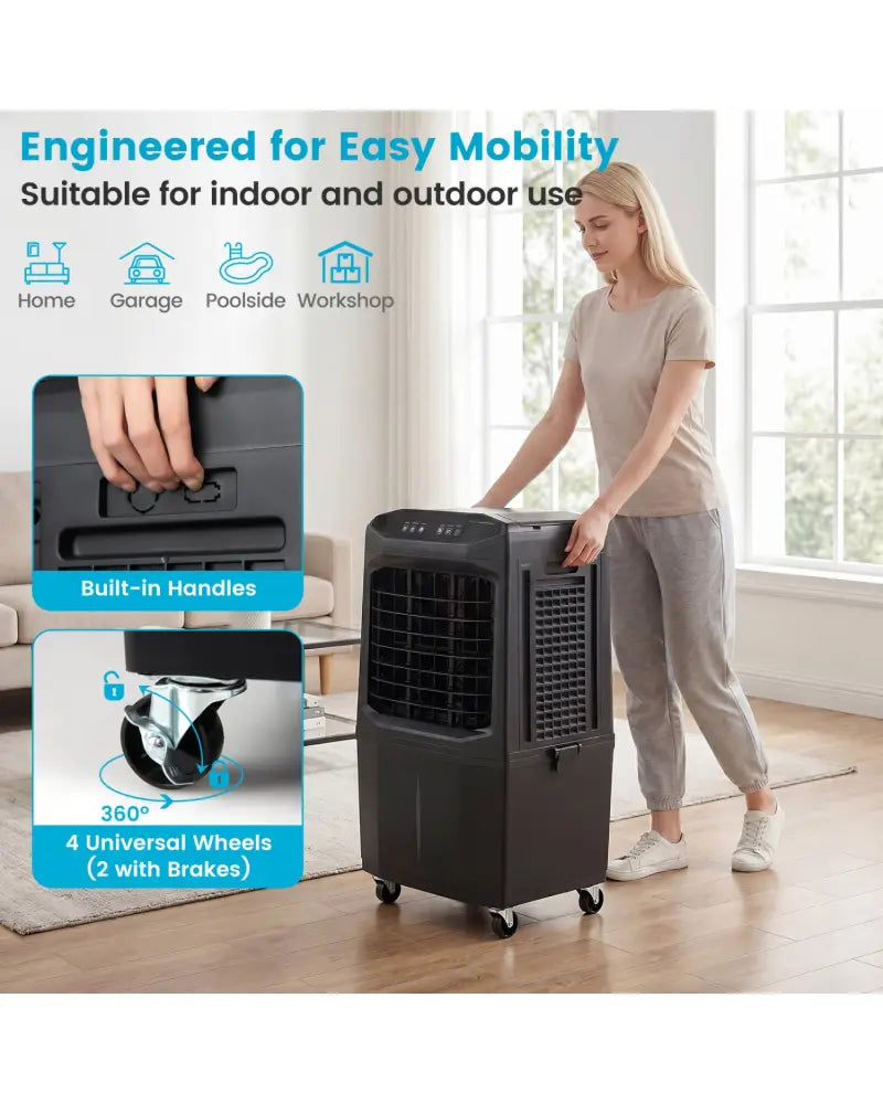 Swamp Cooler 1800 CFM Evaporative Air Cooler with 7 Gal Detachable Water Tank-Black - Black - Air Coolers