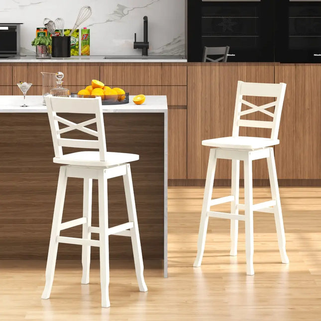 Swivel 30-Inch Bar Height Stool Set of 2 with Footrest-Cream White - Cream White - Bar Stools