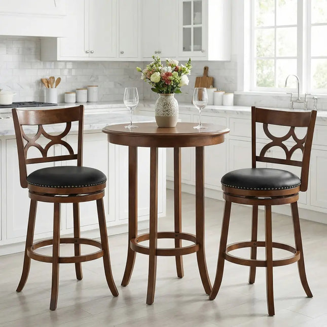 Swivel Bar Stools Set of 2 with High Backrest and Wood Frame-29 Inches - Espresso - Bar Stools